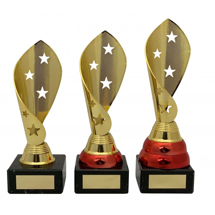 GYMNASTICS STAR TWIRL TROPHY - 3 SIZES AVAILABLE - RED & GOLD